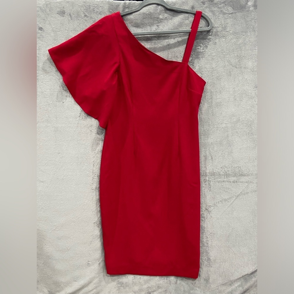 Trina Turk 'Upbeat' One-Shoulder Crepe Sheath Dress Sangria Womens Size 10 NWT